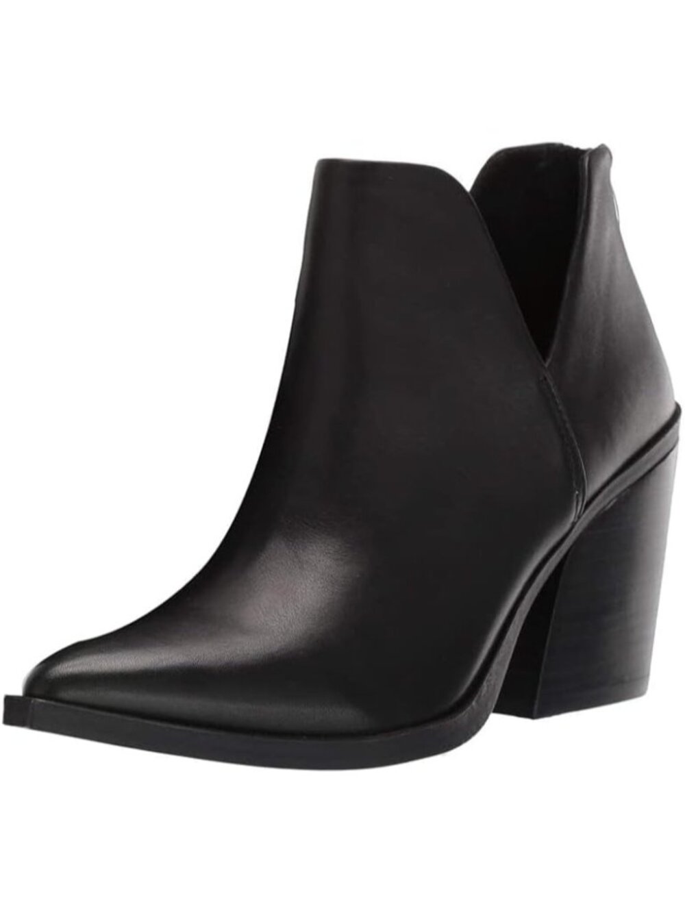 Women's All Black Pointed Toe Chunky Stacked Mid Heel Slip on Ankle Boot Shoes